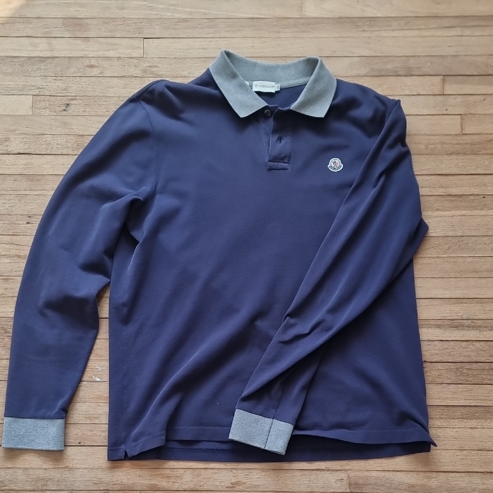 Moncler Navy Polo with Gray Collar
